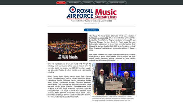 Screenshot of the Royal Air Force Music Charitable Trust website