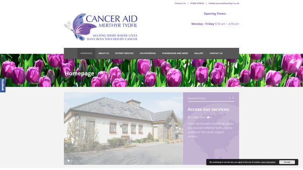 Screenshot of the Cancer Aid Merthyr Tydfil Ltd website