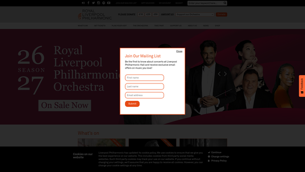 Screenshot of the Royal Liverpool Philharmonic Society's Special Activities Fund website