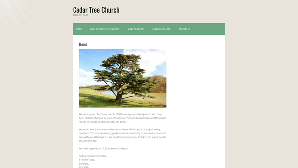 Screenshot of the Cedar Tree Church Trust website
