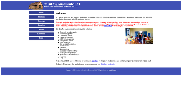 Screenshot of the St Lukes Community Hall website