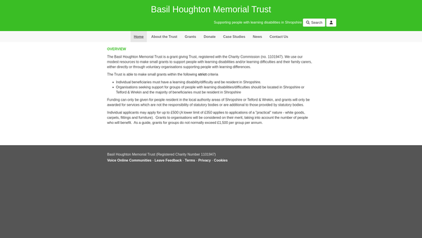 Screenshot of the Basil Houghton Memorial Trust website