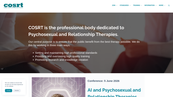 Screenshot of the College Of Sexual And Relationship Therapists website