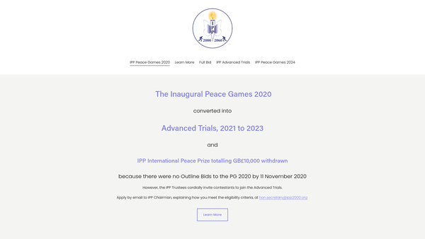 Screenshot of the International Peace Project 2000 website