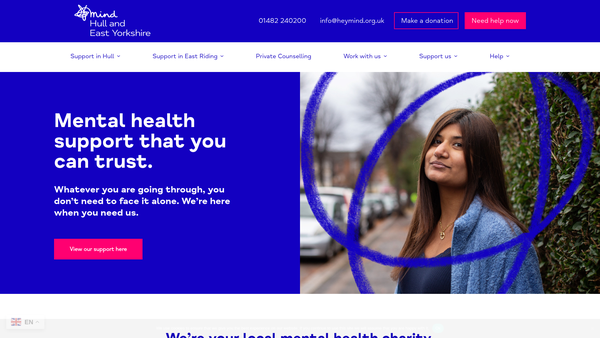 Screenshot of the Hull And East Yorkshire Mind website