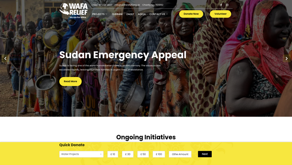 Screenshot of the Wafa Relief website