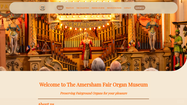 Screenshot of the The Amersham Fair Organ Museum website