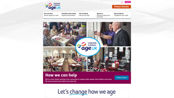 Screenshot of the Age UK Calderdale & Kirklees website
