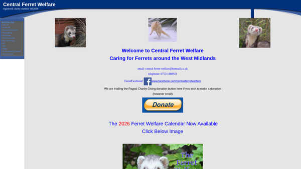 Screenshot of the Central Ferret Welfare website