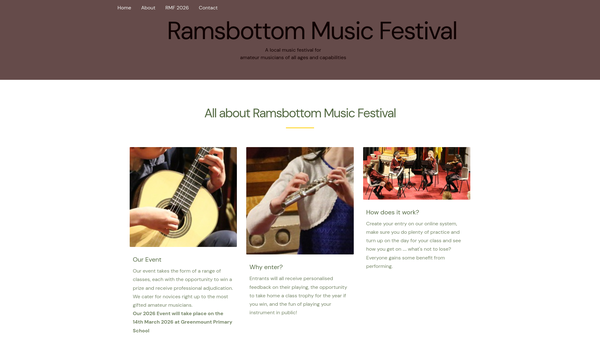 Screenshot of the Ramsbottom Music Festival Association website