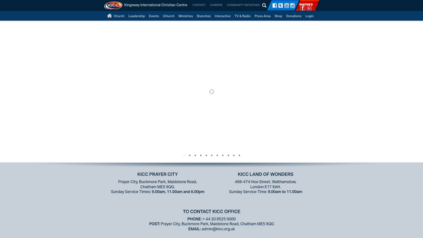 Screenshot of the Kingsway International Christian Centre website