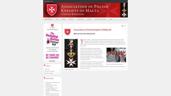 Screenshot of the The Association Of The Polish Knights Of Malta (UK) website