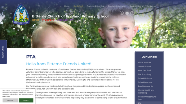 Screenshot of the Bitterne Friends United website