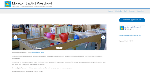 Screenshot of the Moreton Baptist Pre-School Playgroup website