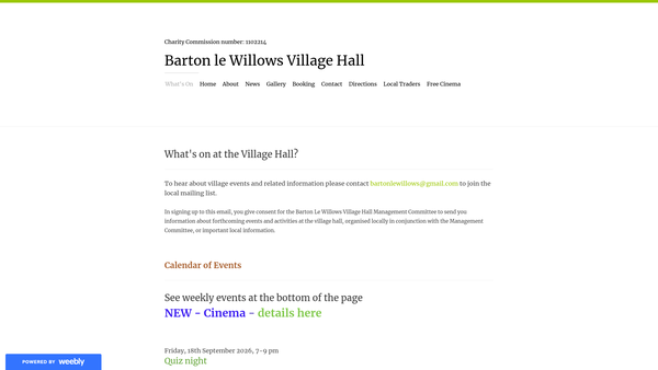 Screenshot of the Barton-Le-Willows Village Hall website