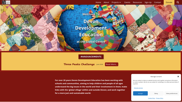 Screenshot of the Devon Development Education website
