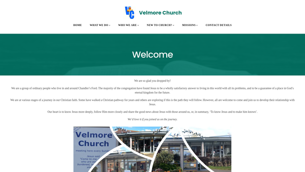 Screenshot of the Velmore Church website