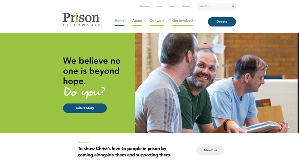 Screenshot of the Prison Fellowship website