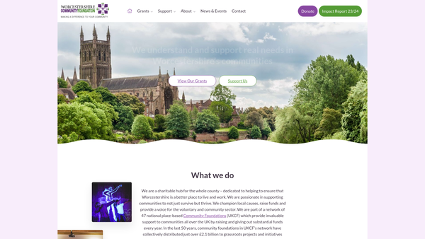 Screenshot of the Worcestershire Community Foundation Limited website
