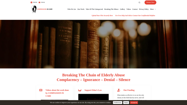 Screenshot of the Compassion In Care website