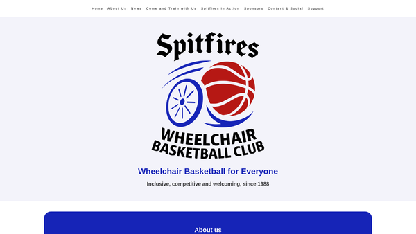 Screenshot of the Stoke Spitfires Wheelchair Basketball Club website
