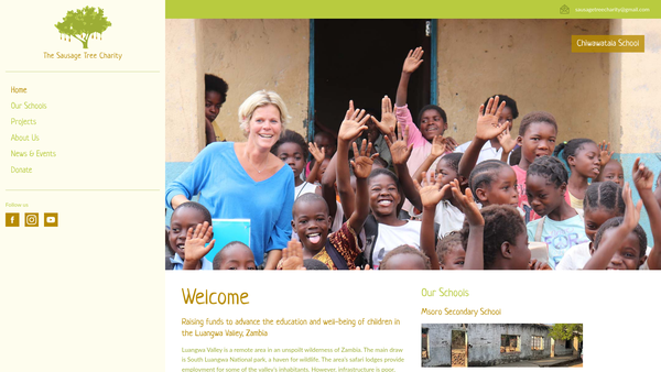 Screenshot of the Sausage Tree Charity website
