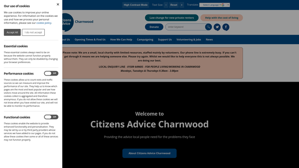Screenshot of the Charnwood Citizens Advice Bureau website