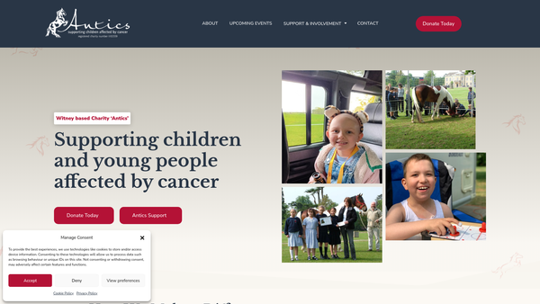 Screenshot of the Antics website