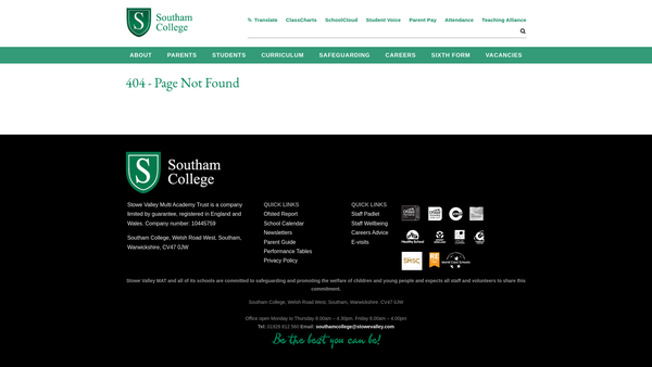 Screenshot of the Southam College Parent Teacher Association website