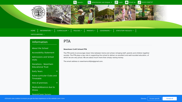 Screenshot of the Newnham Croft Parent Teacher Association website