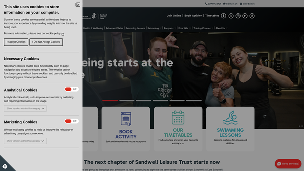 Screenshot of the Sandwell Leisure Trust website
