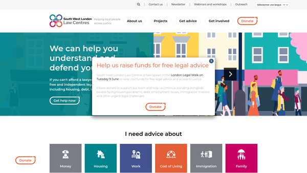 Screenshot of the South West London Law Centres website