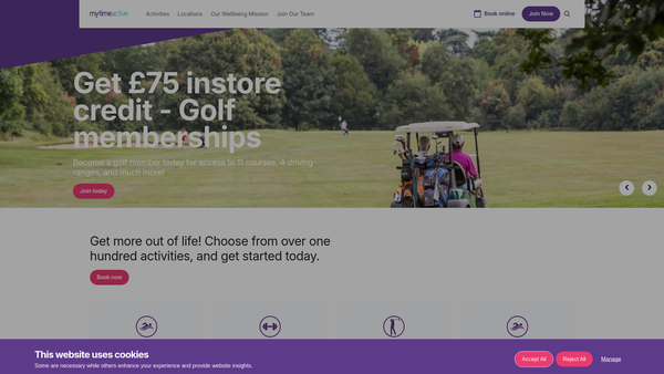 Screenshot of the Mytime Active website