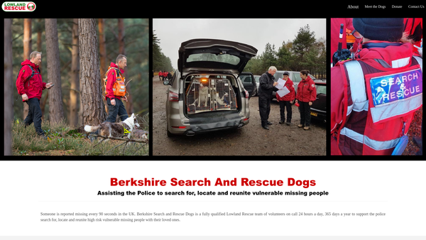 Screenshot of the Berkshire Search & Rescue Dogs website