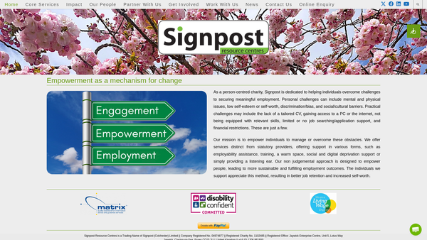Screenshot of the Signpost (Colchester) Limited website