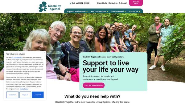 Screenshot of the Disability Together Limited website
