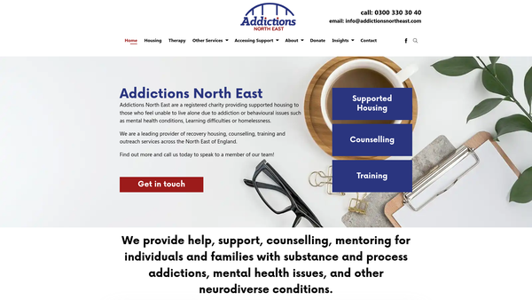 Screenshot of the Addictions North East website