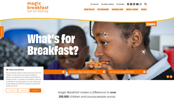 Screenshot of the Magic Breakfast website