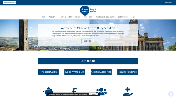 Screenshot of the Citizens Advice Bury and Bolton Limited website