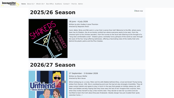 Screenshot of the The Incognito Theatre Group website
