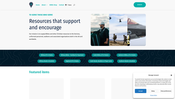 Screenshot of the Naval & Military Bible Society Ltd website