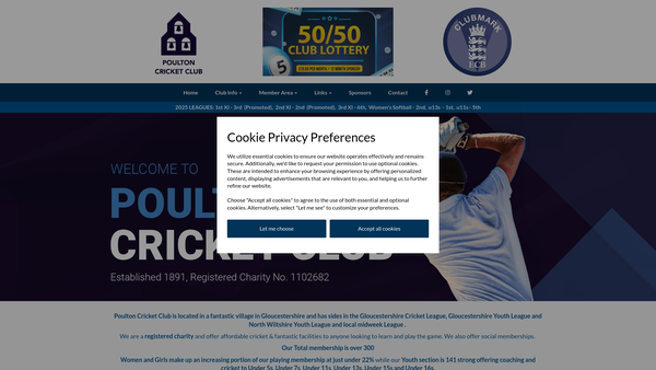 Screenshot of the Poulton Cricket Club website