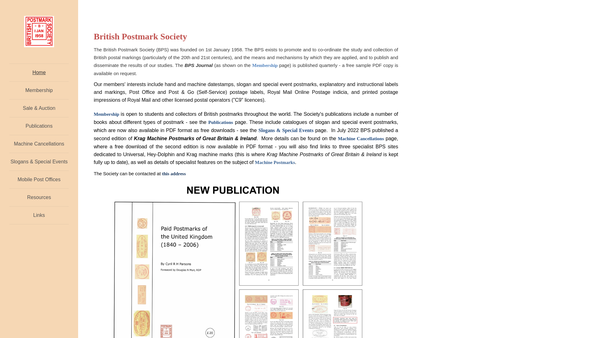 Screenshot of the British Postmark Society website
