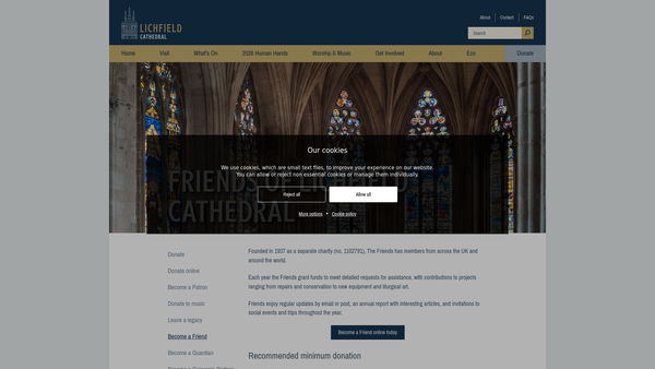 Screenshot of the The Friends Of Lichfield Cathedral website