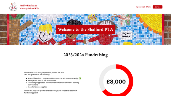 Screenshot of the Shalford Infants School PTA website