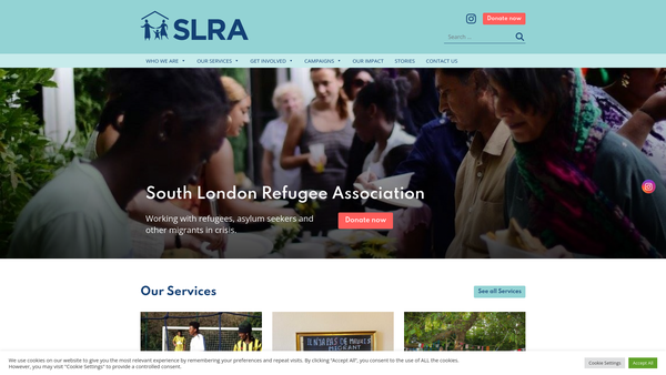 Screenshot of the South London Refugee Association website