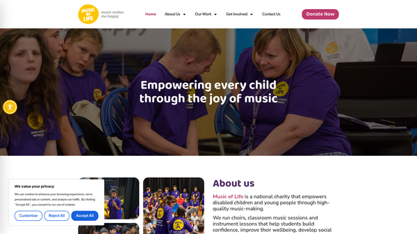 Screenshot of the Music Of Life Foundation website