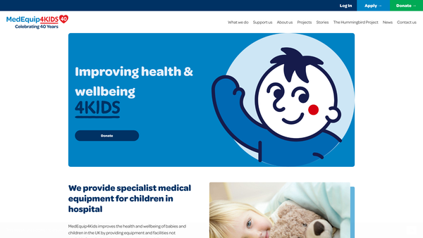 Screenshot of the Medequip4kids website