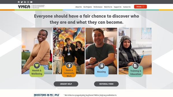 Screenshot of the Southend-On-Sea Young Mens Christian Association website