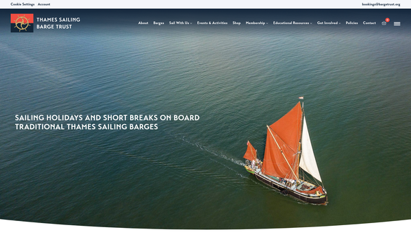 Screenshot of the Thames Sailing Barge Trust website